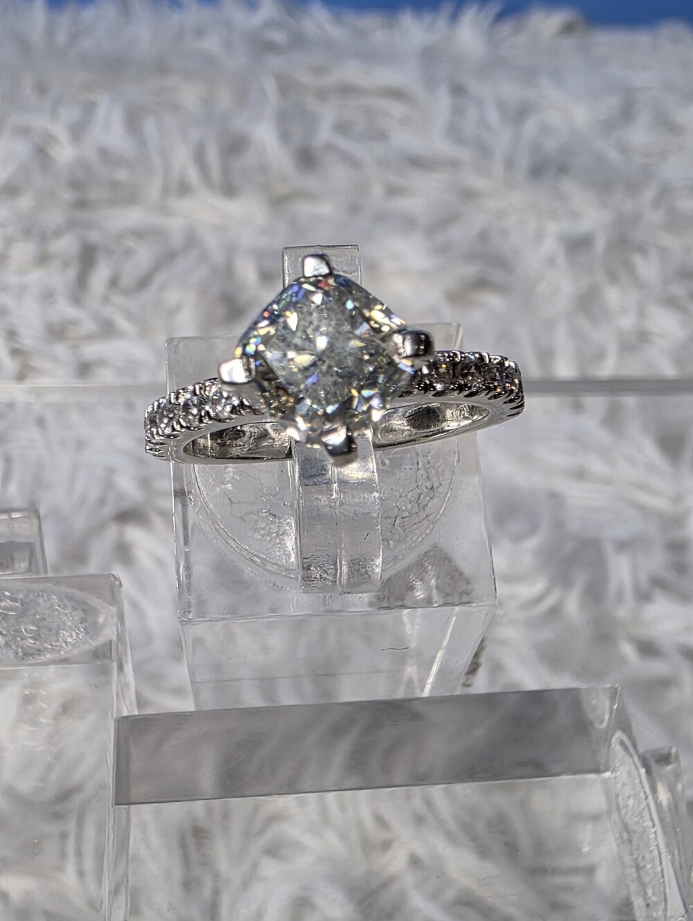 Moissanite Cushion Cut Sterling Silver Ring